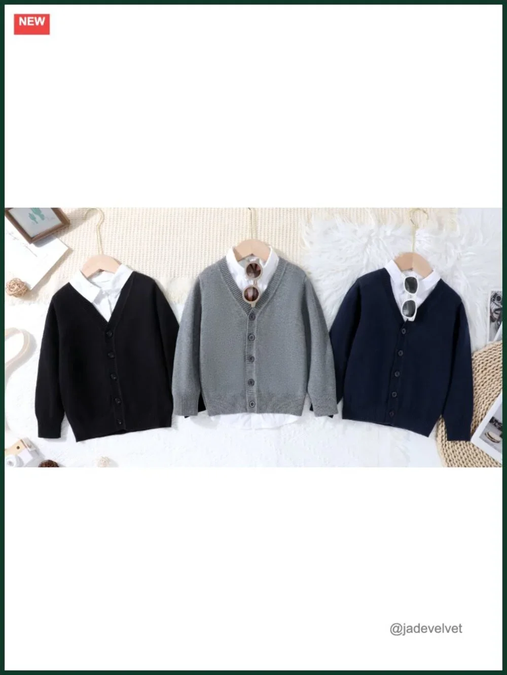 Kids V-Neck Button Knitted Cardigan Sweater School Uniform Cotton